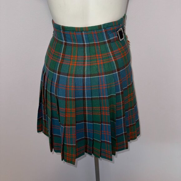 Vintage 70s Scotch House Plaid Pleated Wrap Kilt Skirt Fringe Dark Academia XXS - Picture 5 of 7